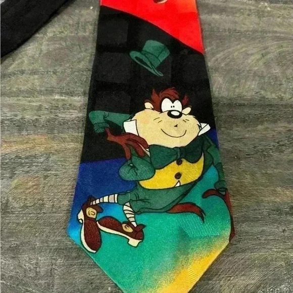 Looney Tunes Silk Tie 1996 Taz & Bugs Bunny Top Hat Vintage Handmade Necktie - Picture 2 of 5